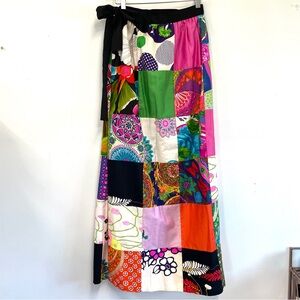 Vibrant vintage quilt style patchwork maxi wrap skirt